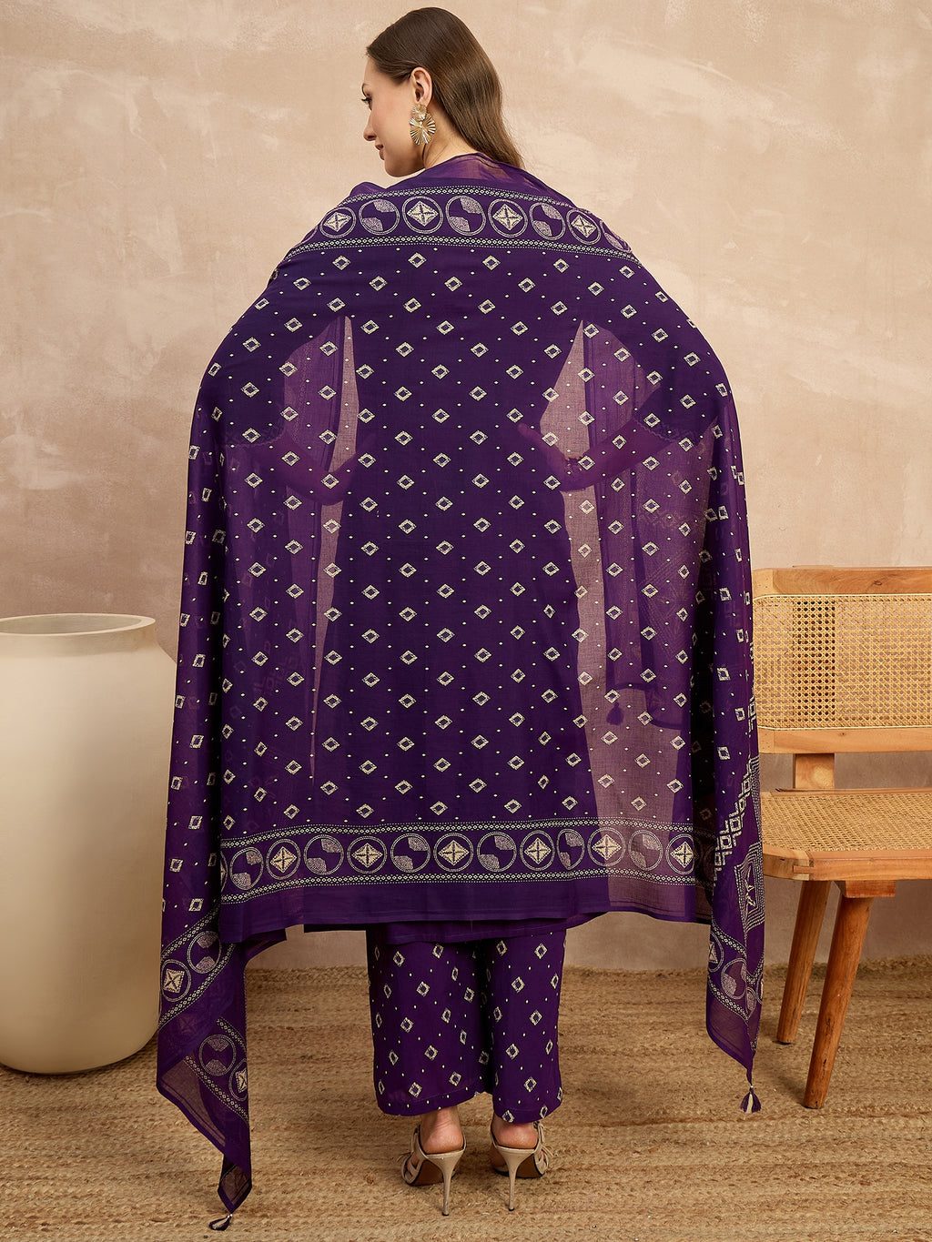 Women Printed Regular Sequinned Pure Cotton Kurta with Trousers & With Dupatta