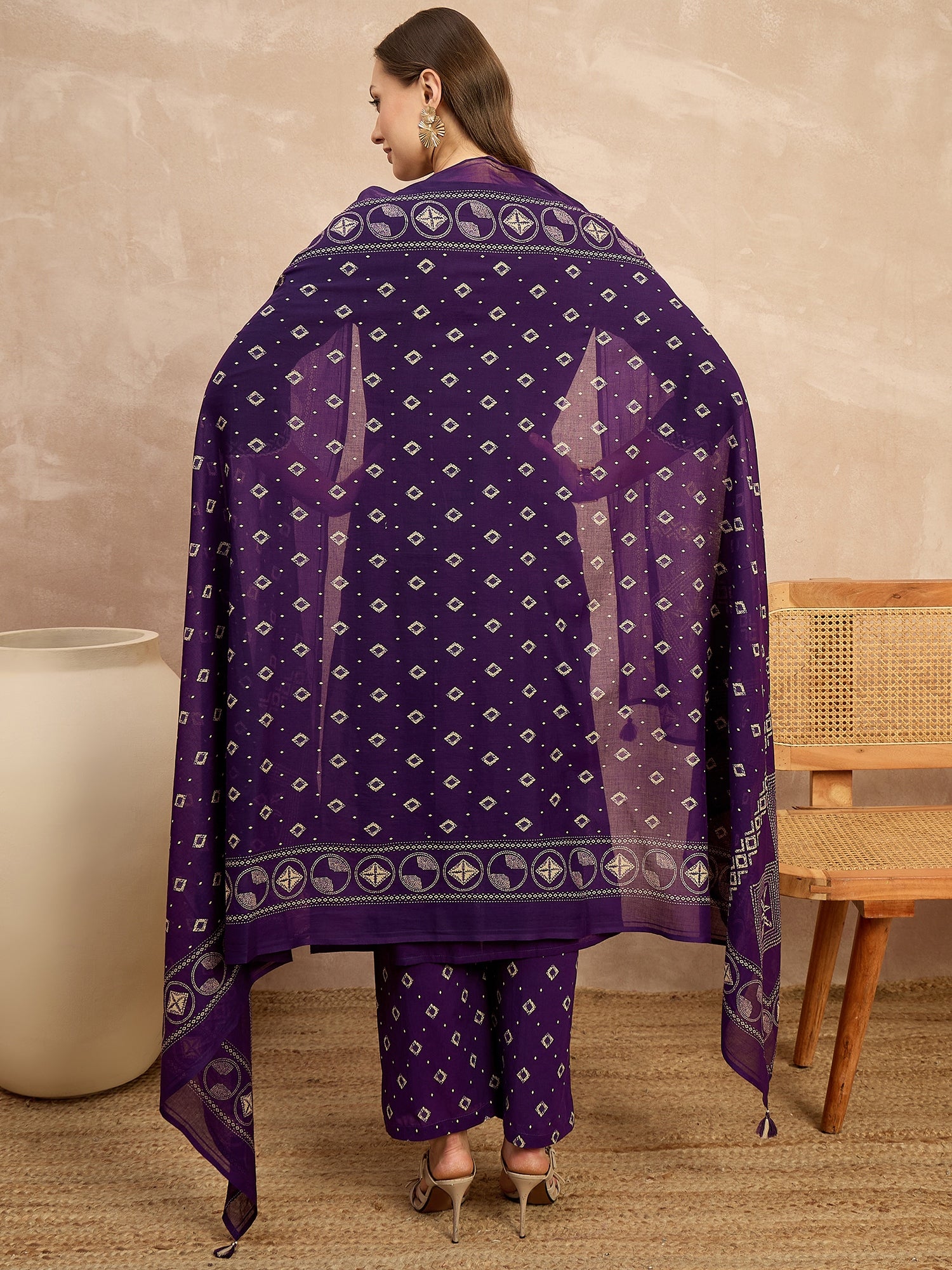 Women Printed Regular Sequinned Pure Cotton Kurta with Trousers & With Dupatta