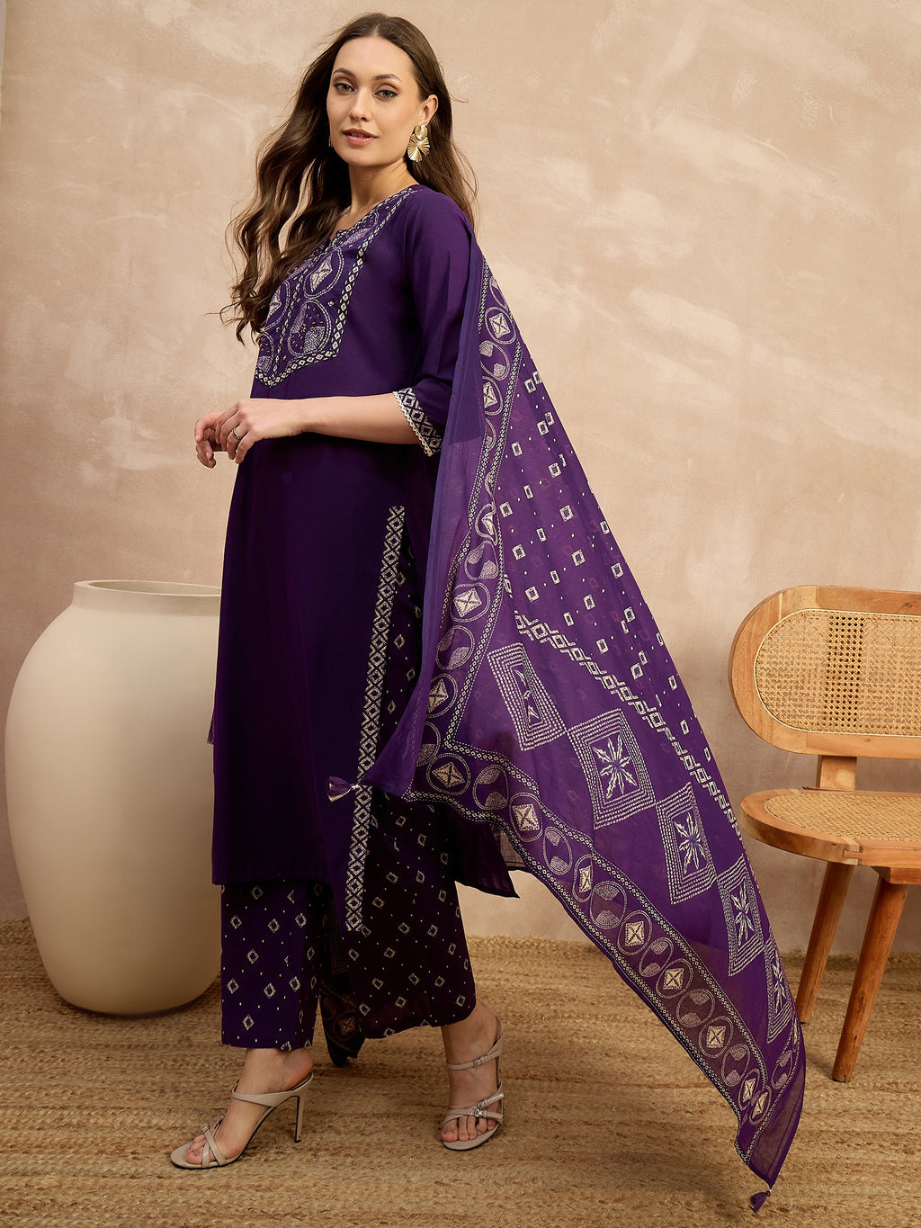 Women Printed Regular Sequinned Pure Cotton Kurta with Trousers & With Dupatta