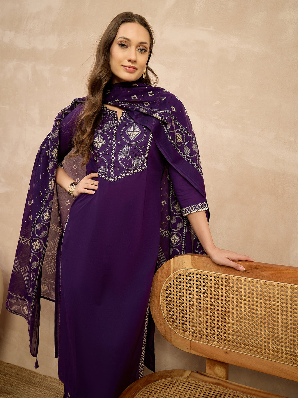 Women Printed Regular Sequinned Pure Cotton Kurta with Trousers & With Dupatta
