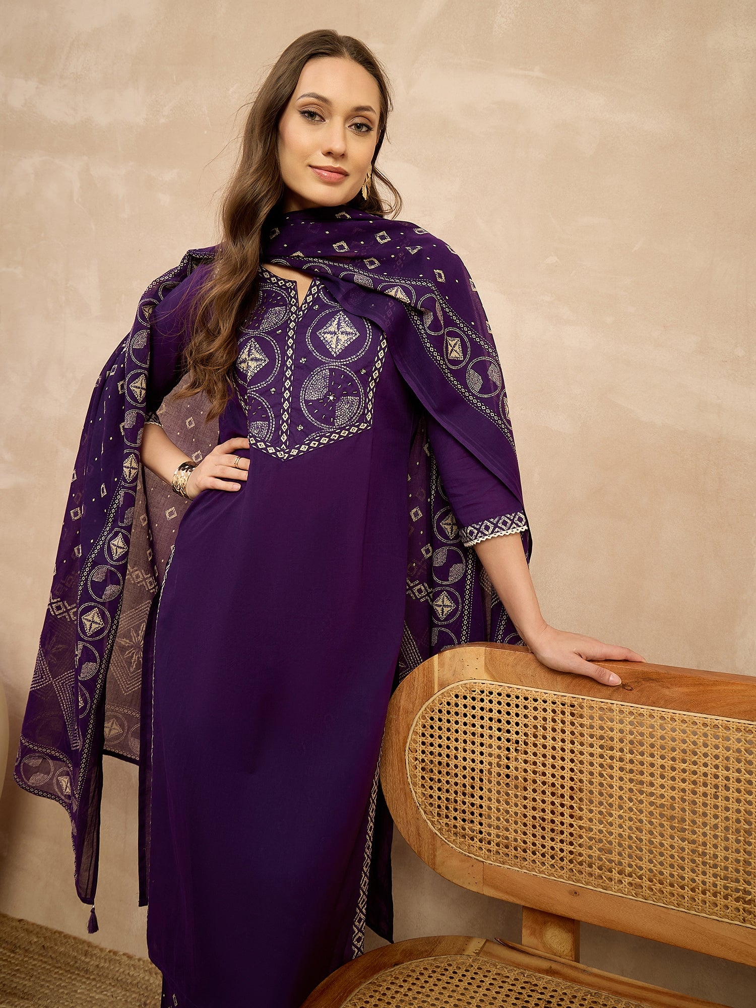 Women Printed Regular Sequinned Pure Cotton Kurta with Trousers & With Dupatta