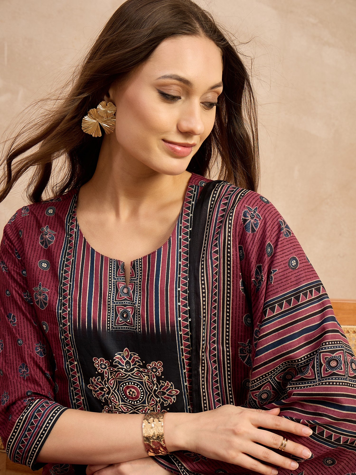 Women Ethnic Motifs Printed Regular Pure Cotton Kurta with Trousers & With Dupatta