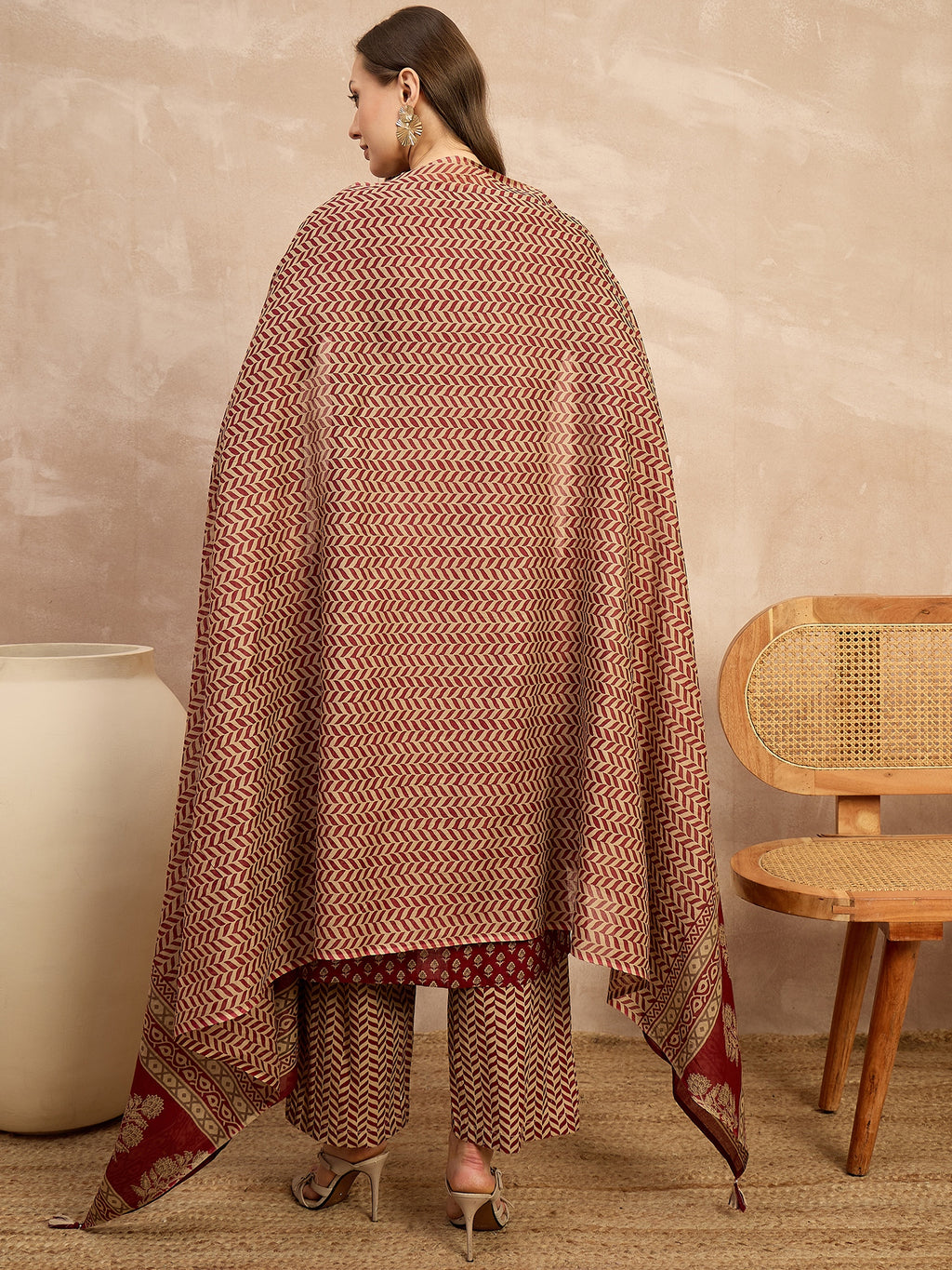Women Printed Regular Beads and Stones Pure Cotton Kurta with Palazzos & With Dupatta