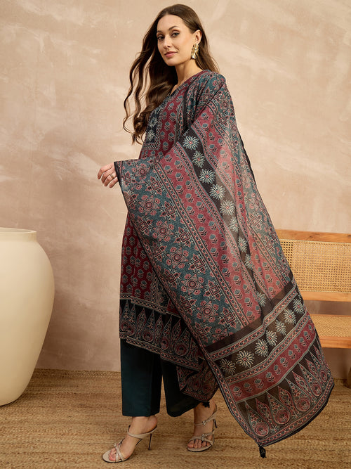 Ethnic Motifs Printed Gotta Patti Pure Cotton Kurta with Trousers & With Dupatta