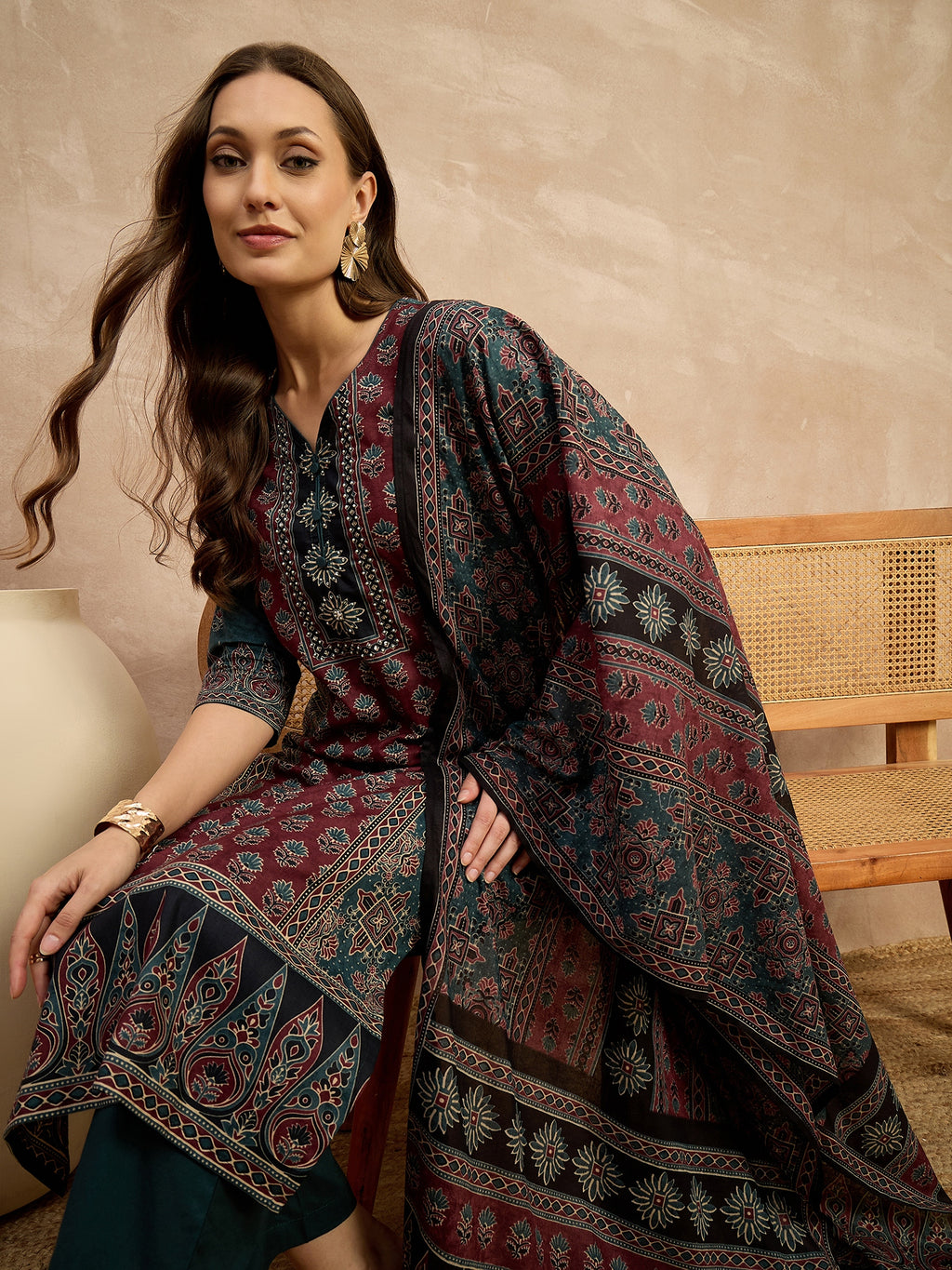 Ethnic Motifs Printed Gotta Patti Pure Cotton Kurta with Trousers & With Dupatta