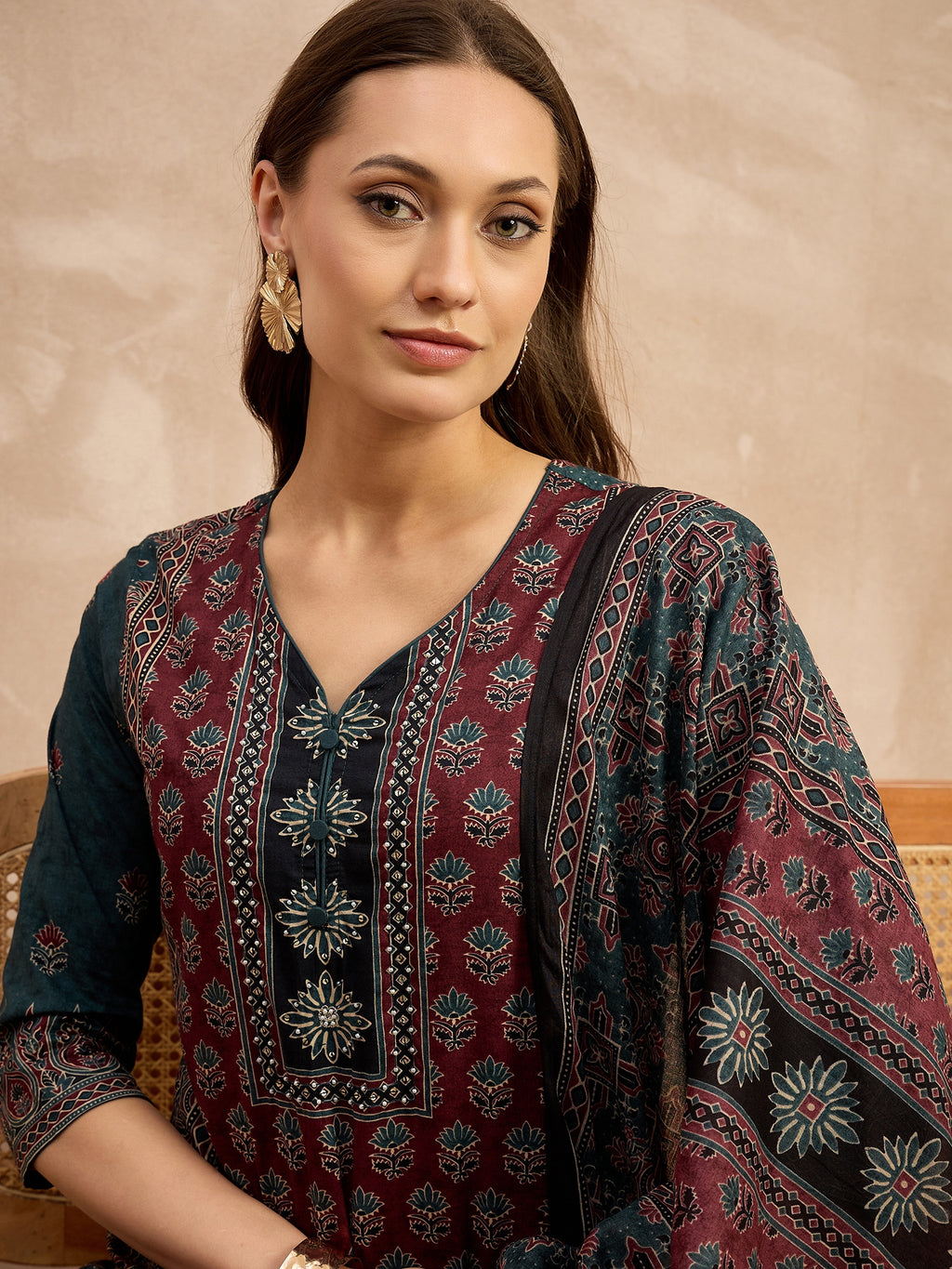 Ethnic Motifs Printed Gotta Patti Pure Cotton Kurta with Trousers & With Dupatta