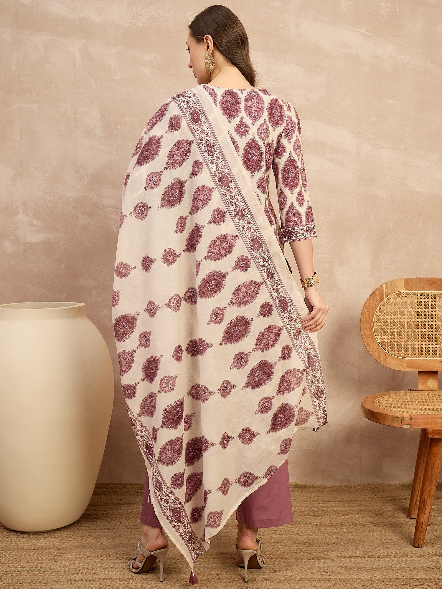Women Ethnic Motifs Printed Regular Pure Cotton Kurta with Trousers & With Dupatta