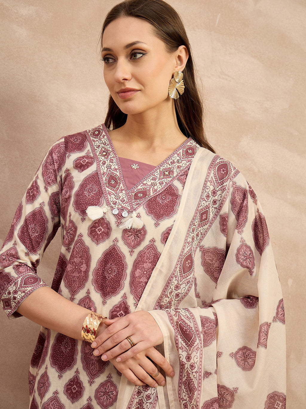 Women Ethnic Motifs Printed Regular Pure Cotton Kurta with Trousers & With Dupatta