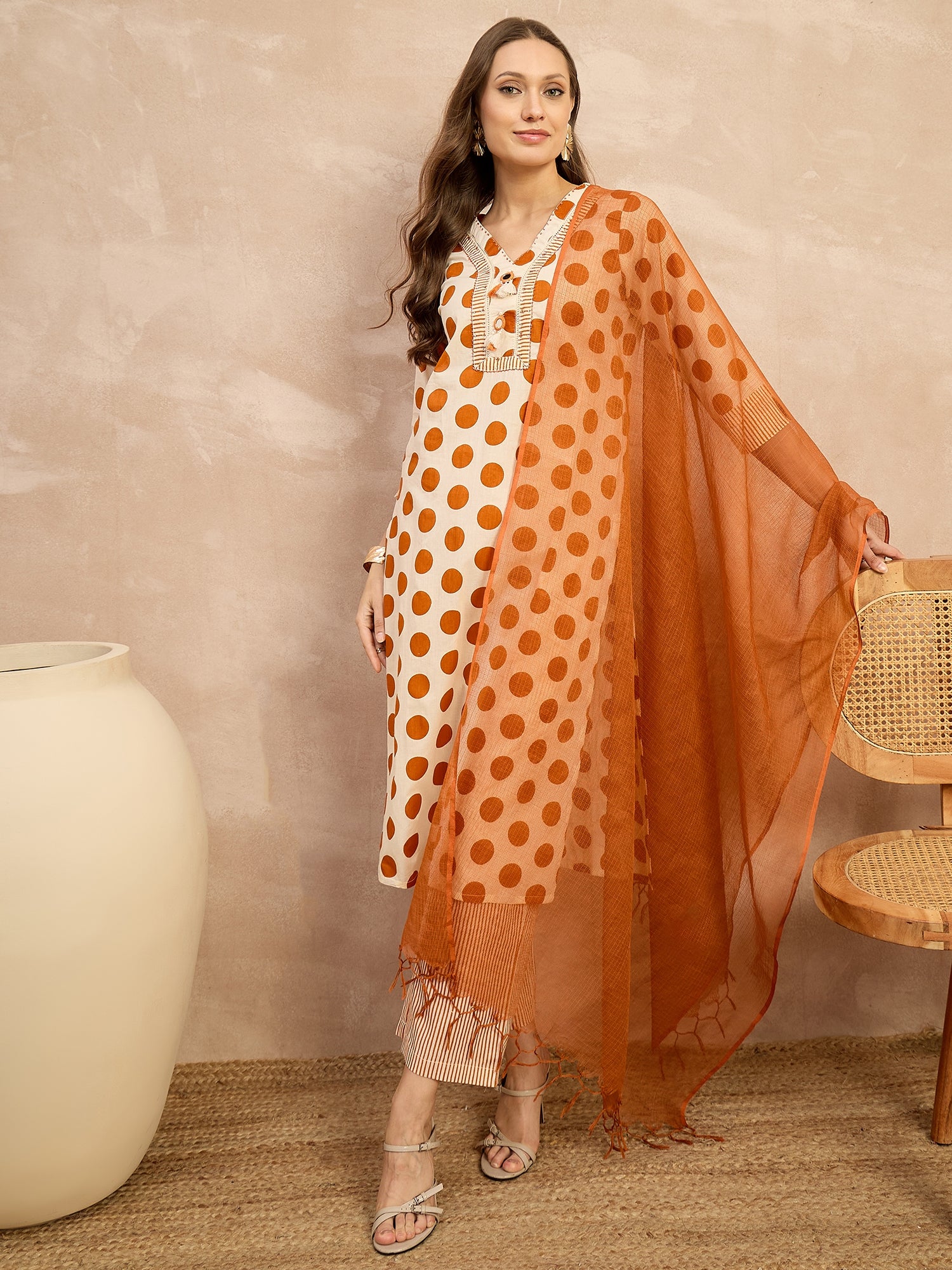 Women Printed Regular Pure Cotton Kurta with Trousers & With Dupatta