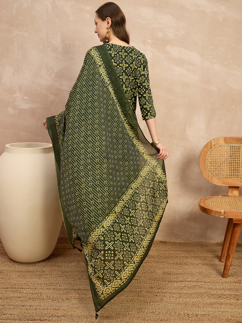 Women Ethnic Motifs Printed Regular Pure Cotton Kurta with Trousers & With Dupatta