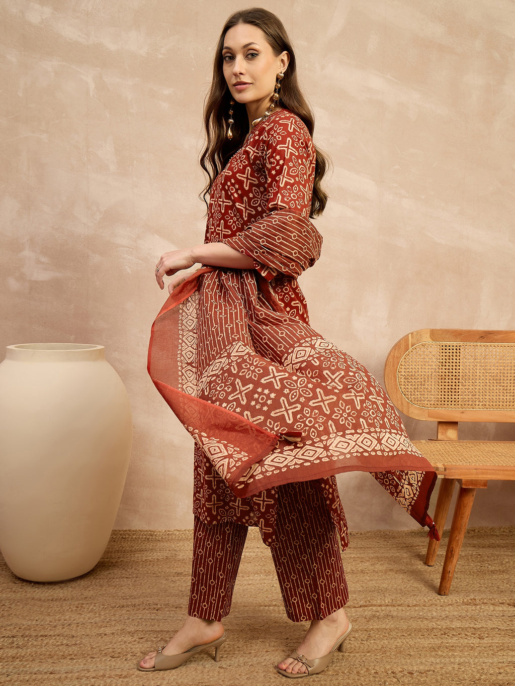 Women Ethnic Motifs Printed Regular Pure Cotton Kurta with Trousers & With Dupatta