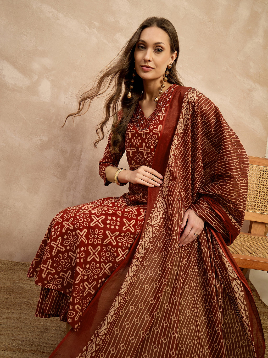 Women Ethnic Motifs Printed Regular Pure Cotton Kurta with Trousers & With Dupatta