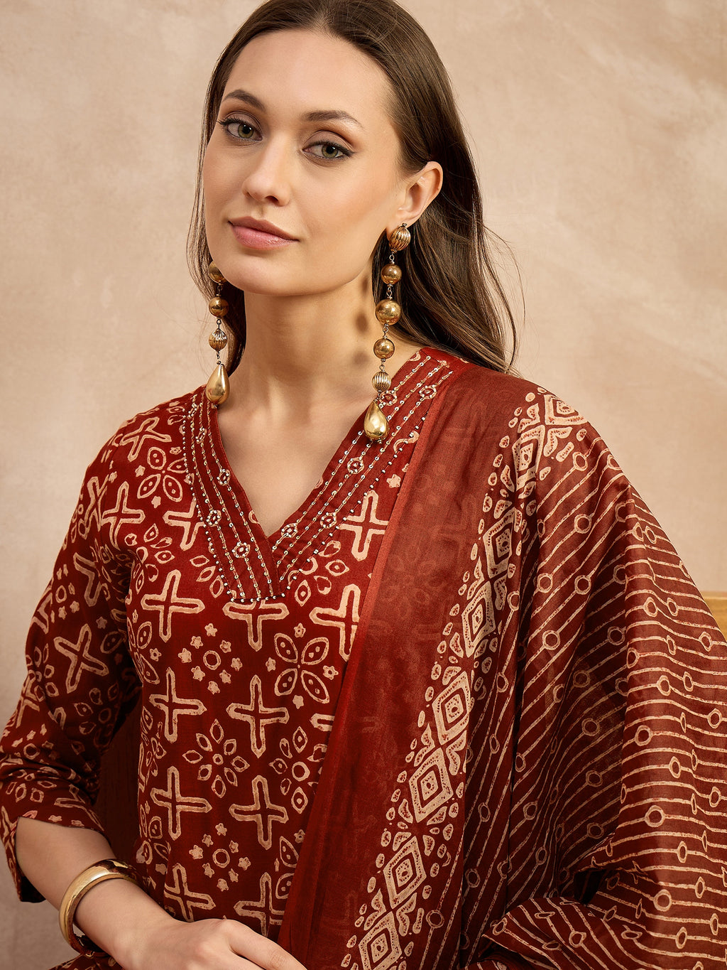 Women Ethnic Motifs Printed Regular Pure Cotton Kurta with Trousers & With Dupatta