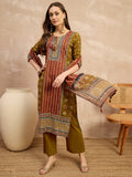 Women Ethnic Motifs Printed Regular Thread Work Pure Cotton Kurta with Trousers & With Dupatta