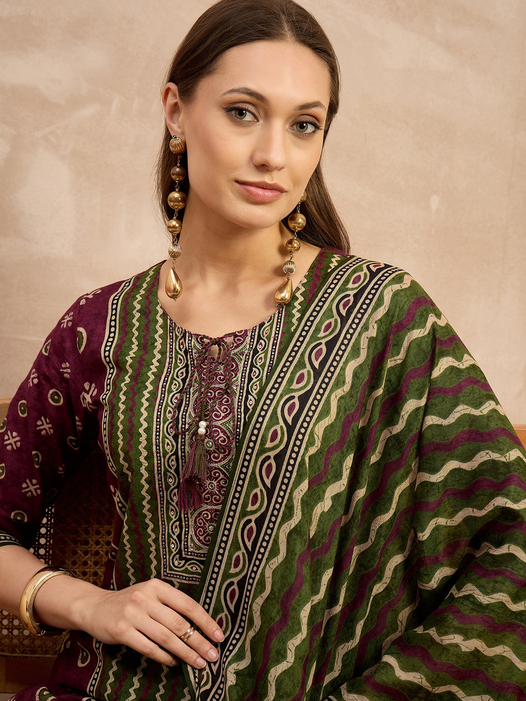 Women Ethnic Motifs Printed Regular Pure Cotton Kurta with Trousers & With Dupatta
