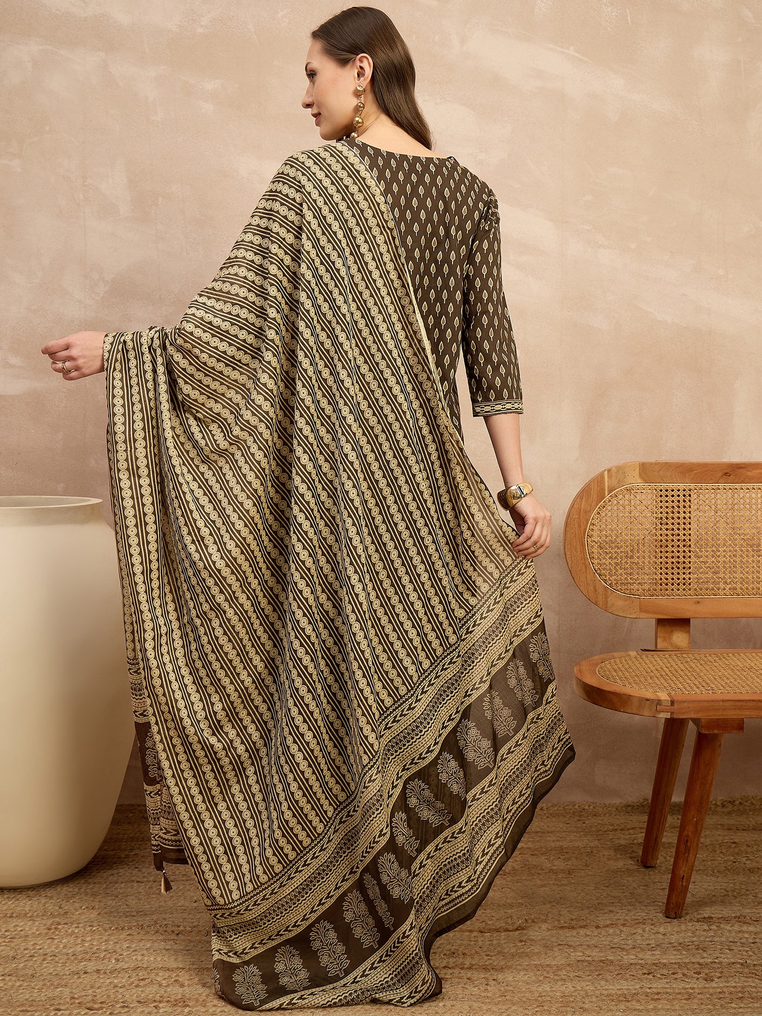 Women Ethnic Motifs Printed Regular Pure Cotton Kurta with Palazzos & With Dupatta