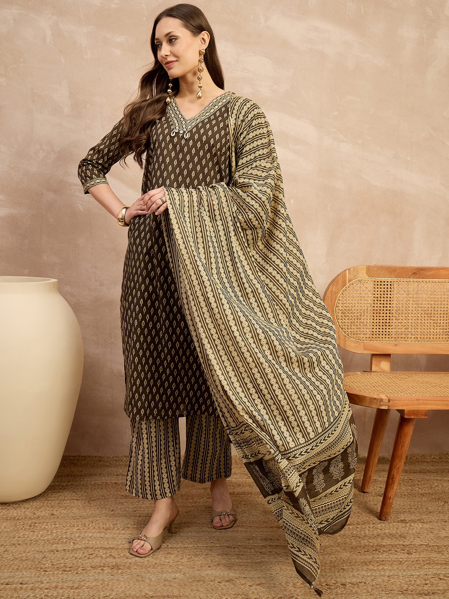 Women Ethnic Motifs Printed Regular Pure Cotton Kurta with Palazzos & With Dupatta