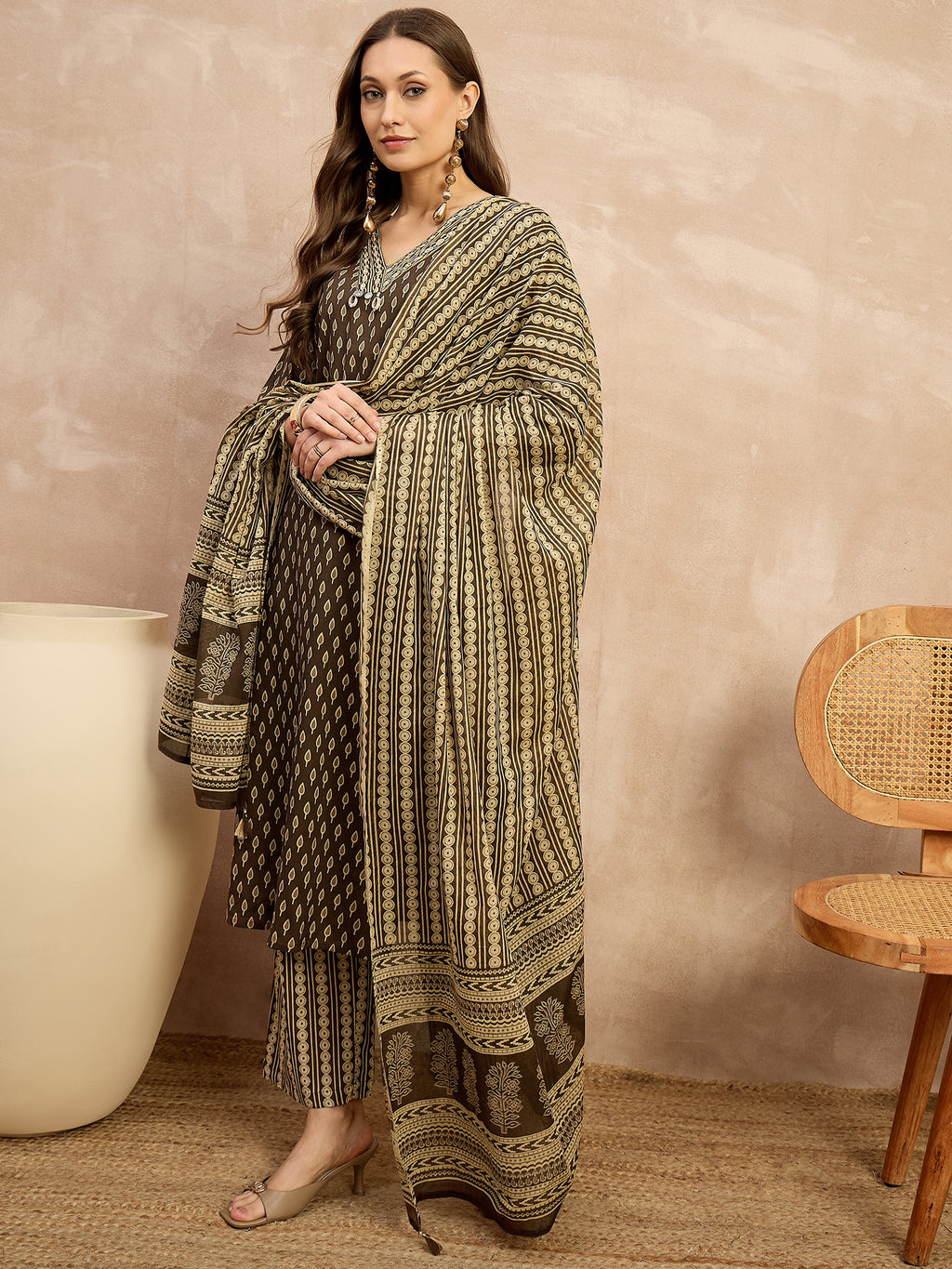 Women Ethnic Motifs Printed Regular Pure Cotton Kurta with Palazzos & With Dupatta