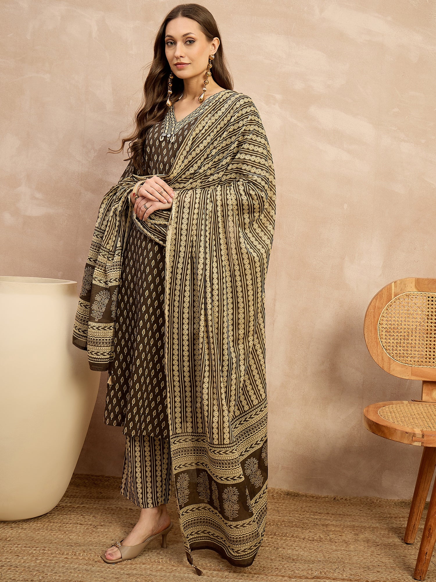 Women Ethnic Motifs Printed Regular Pure Cotton Kurta with Palazzos & With Dupatta
