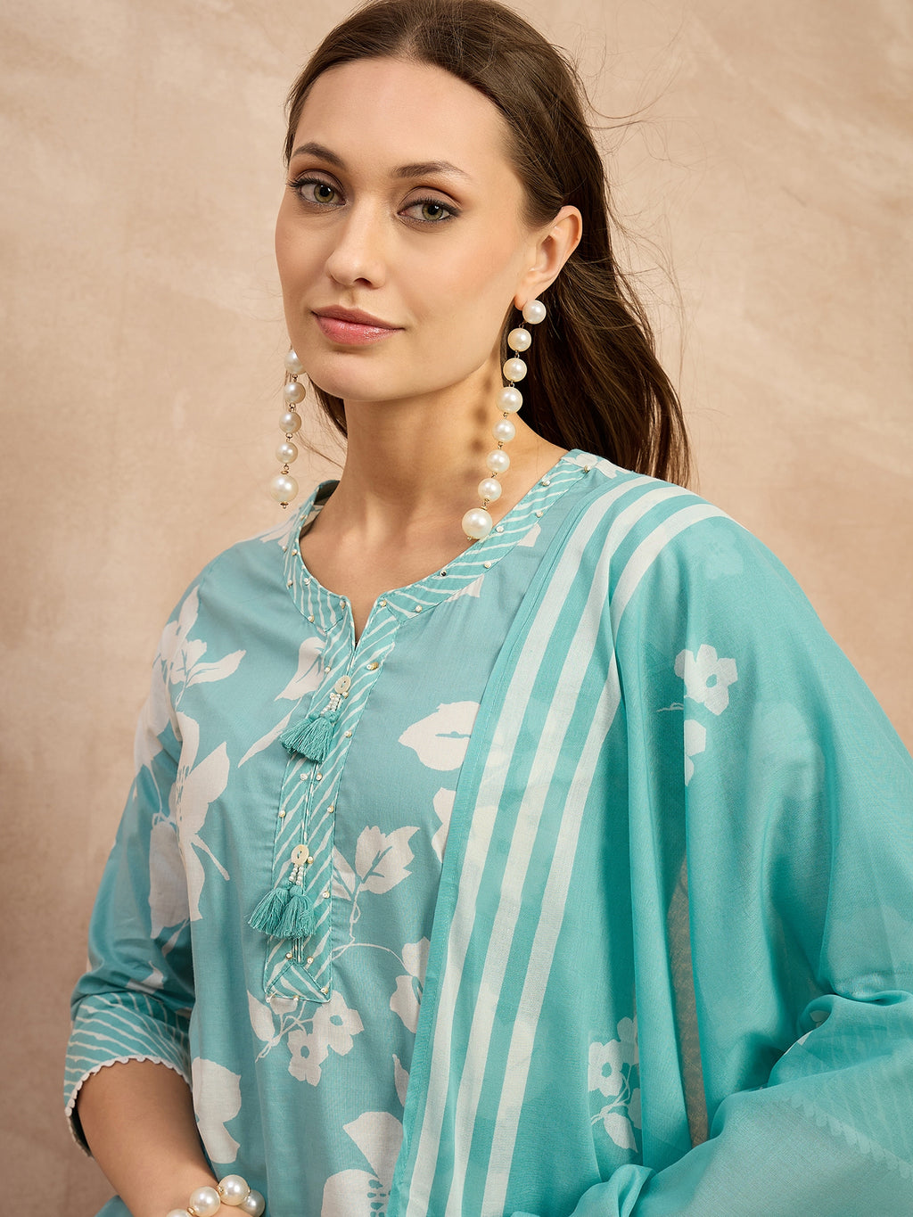 Women Floral Printed Regular Pure Cotton Kurta with Palazzos & With Dupatta