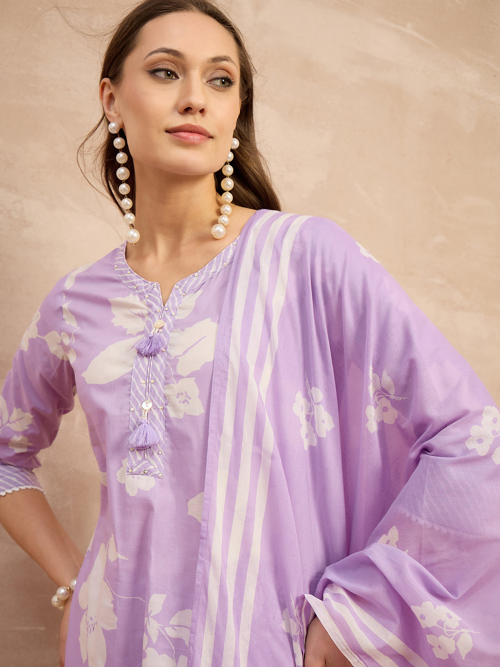 Women Floral Printed Regular Pure Cotton Kurta with Trousers & With Dupatta