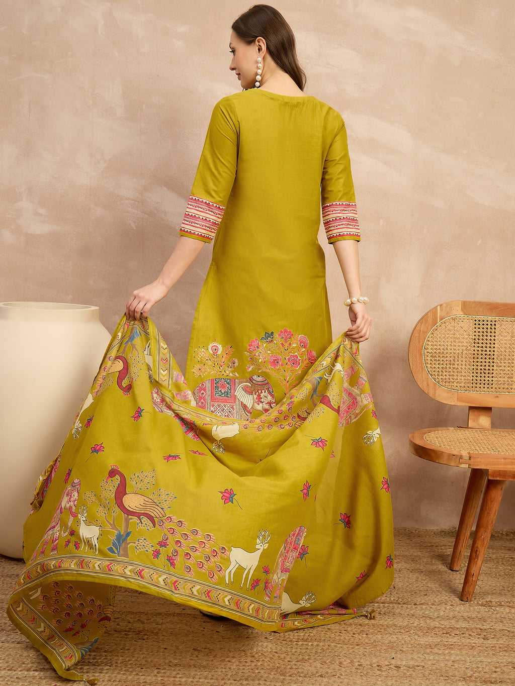 Women Ethnic Motifs Printed Regular Patchwork Pure Cotton Kurta with Palazzos & With Dupatta