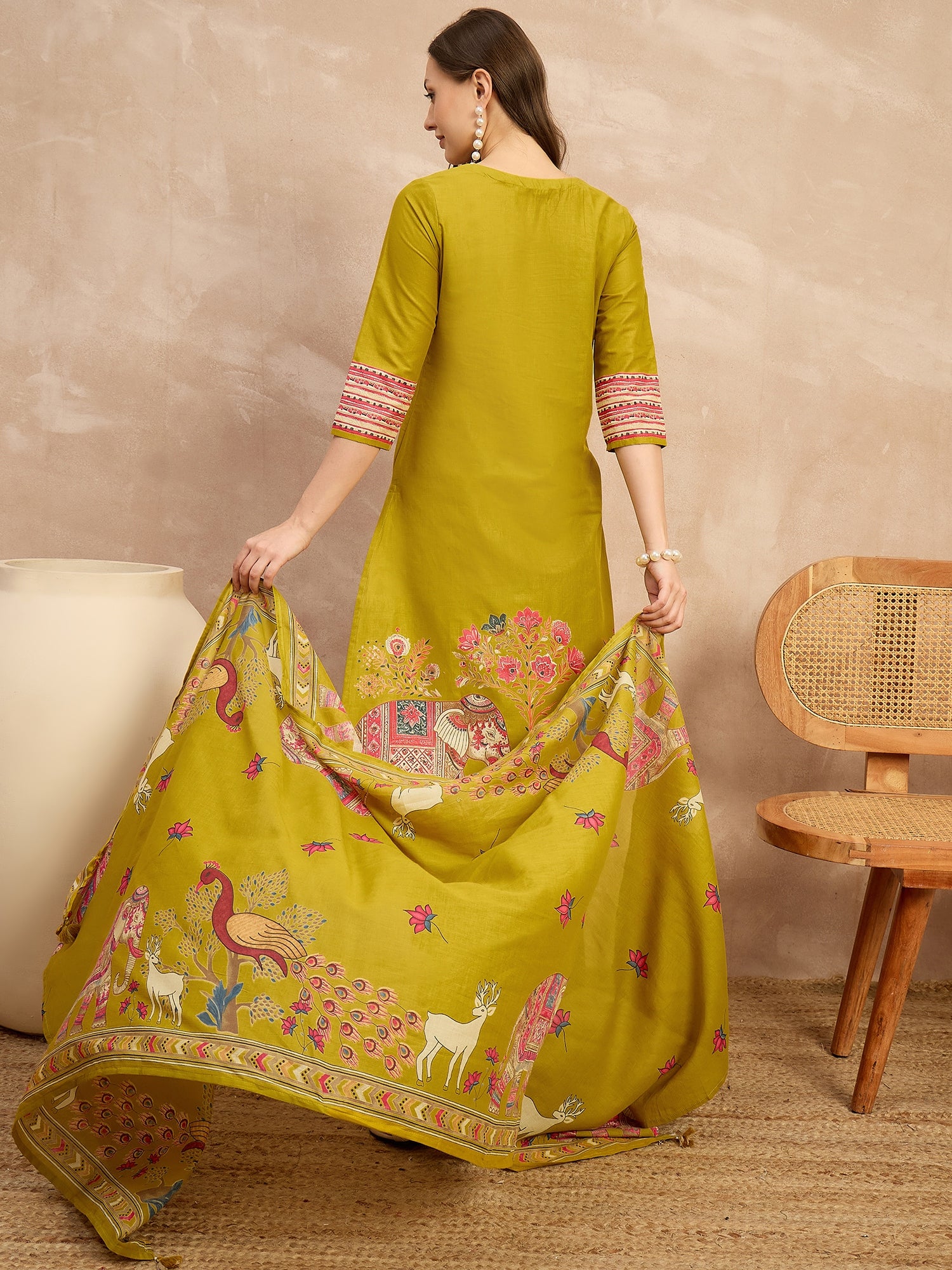 Women Ethnic Motifs Printed Regular Patchwork Pure Cotton Kurta with Palazzos & With Dupatta