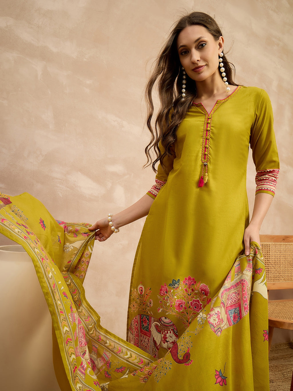 Women Ethnic Motifs Printed Regular Patchwork Pure Cotton Kurta with Palazzos & With Dupatta