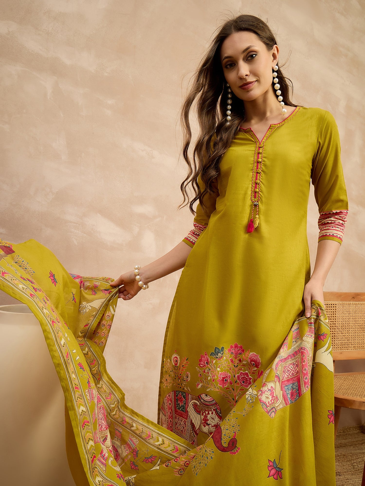 Women Ethnic Motifs Printed Regular Patchwork Pure Cotton Kurta with Palazzos & With Dupatta