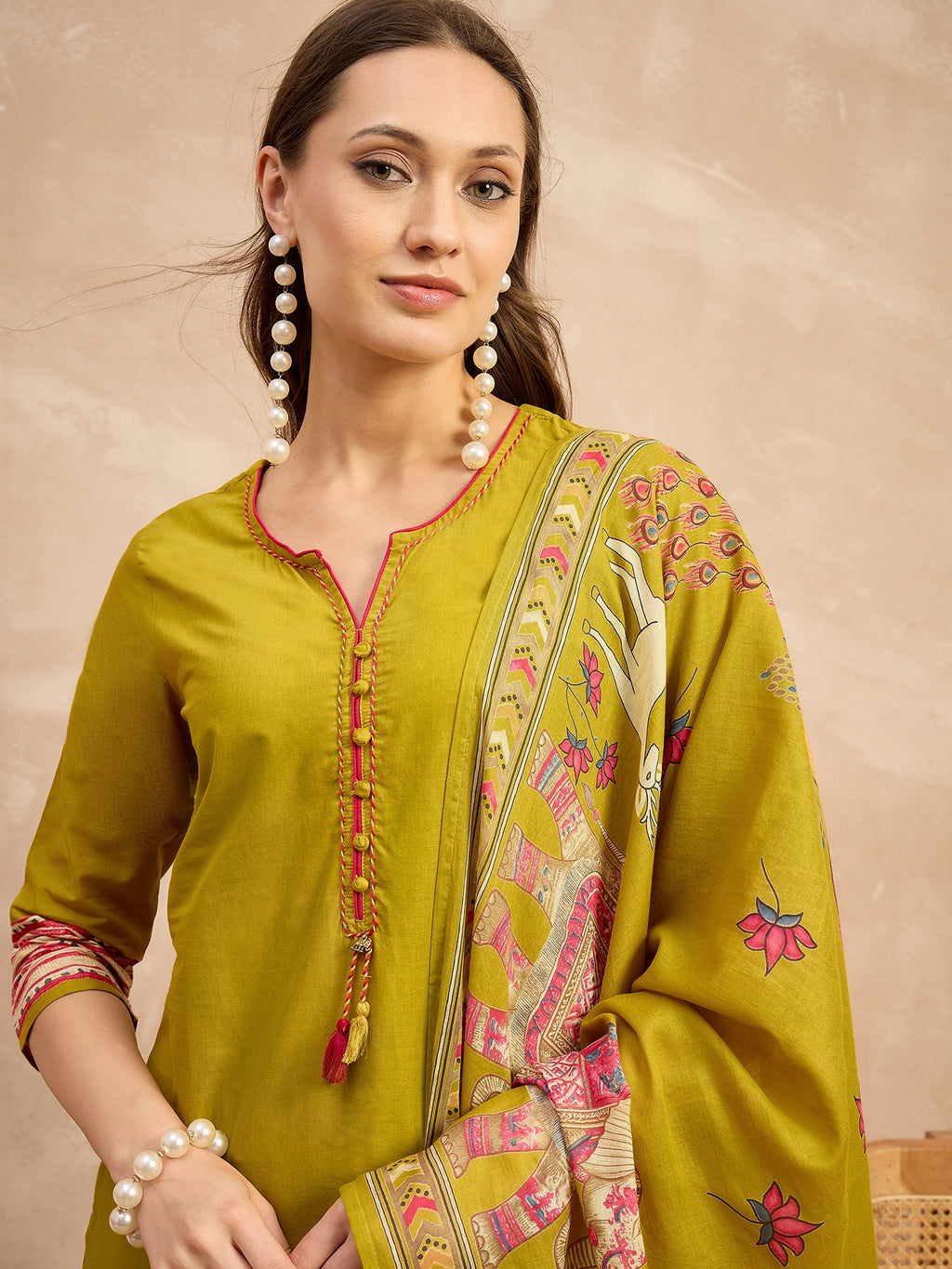 Women Ethnic Motifs Printed Regular Patchwork Pure Cotton Kurta with Palazzos & With Dupatta
