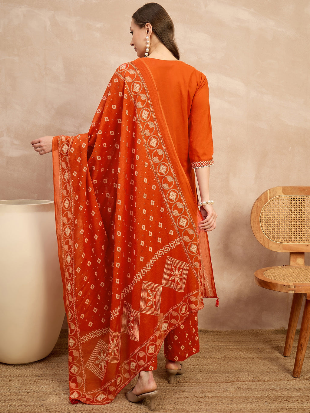 Women Printed Regular Sequinned Pure Cotton Kurta with Trousers & With Dupatta
