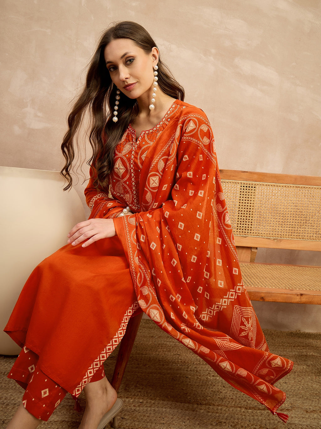 Women Printed Regular Sequinned Pure Cotton Kurta with Trousers & With Dupatta
