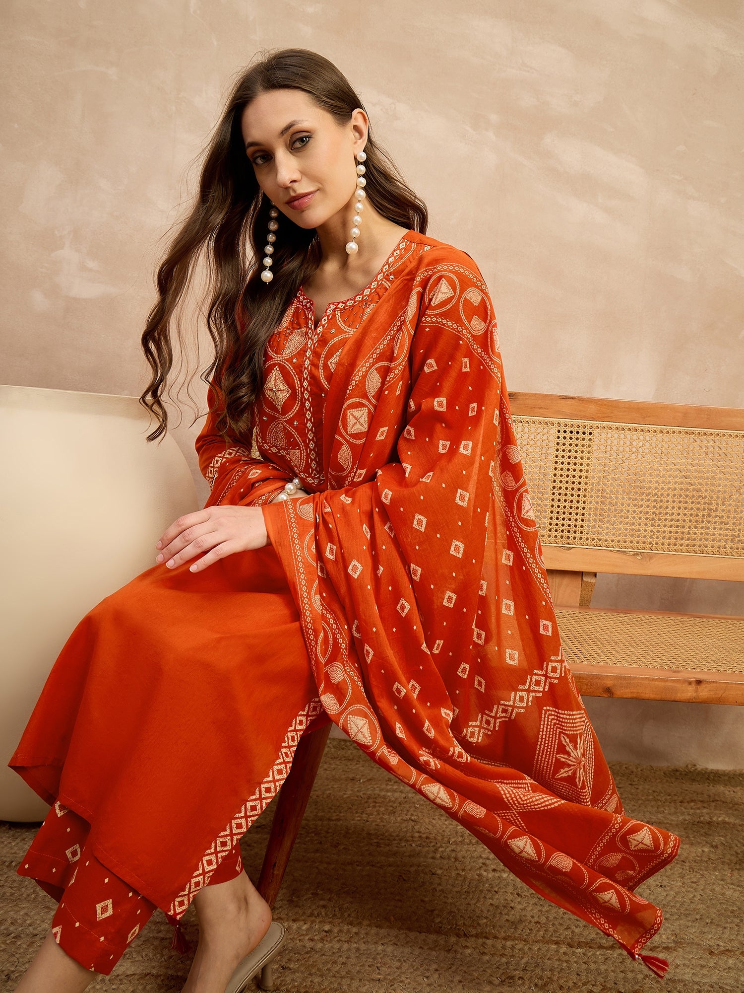 Women Printed Regular Sequinned Pure Cotton Kurta with Trousers & With Dupatta