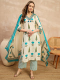 Women Floral Printed Regular Pure Cotton Kurta with Palazzos & With Dupatta