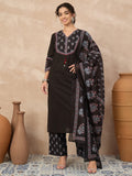 Women Ethnic Motifs Embroidered Regular Thread Work Pure Cotton Kurta with Palazzos & With Dupatta
