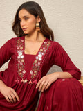 Women Floral Embroidered Regular Mirror Work Raw Silk Kurta with Trousers & With Dupatta