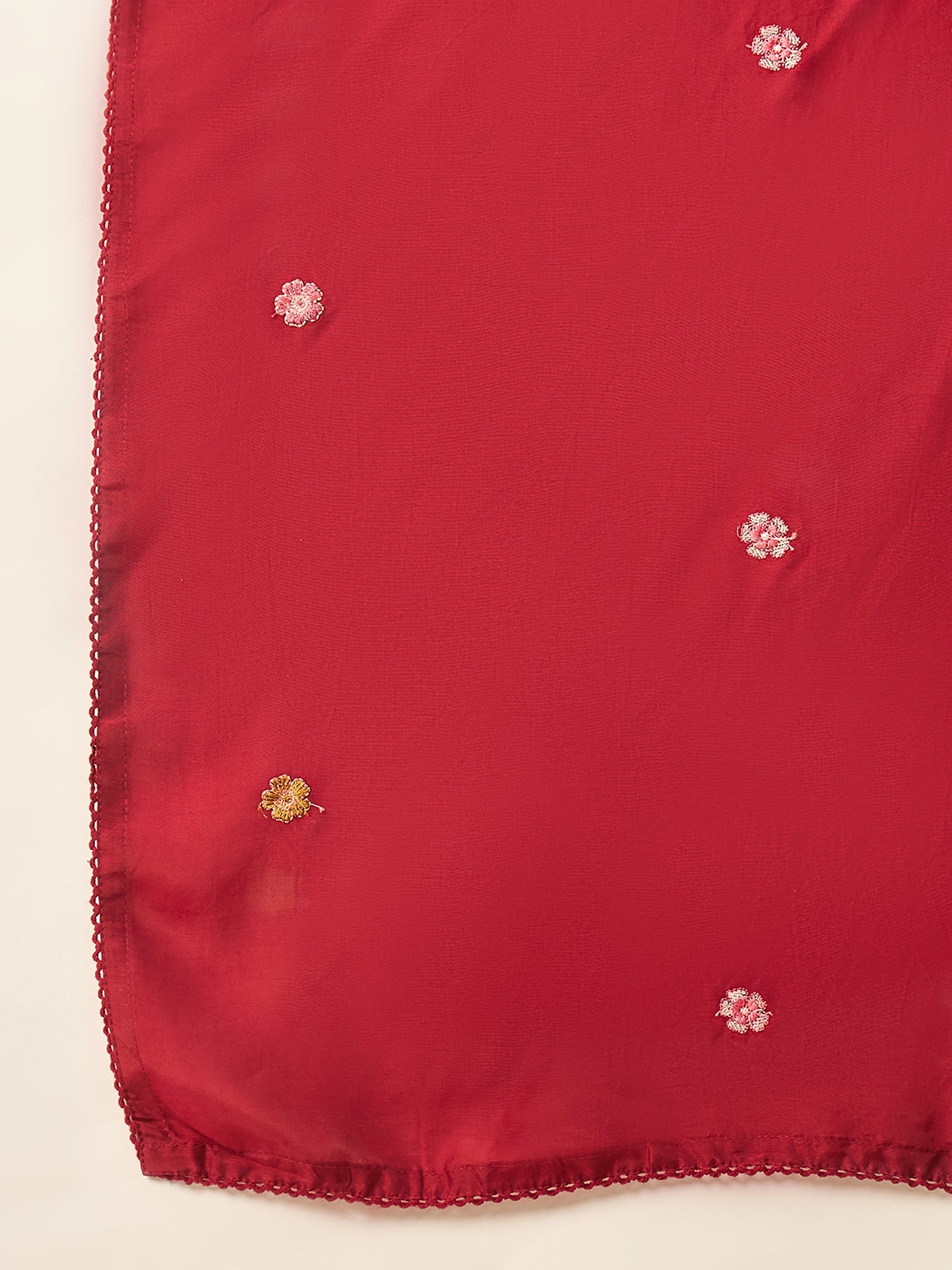 Women Floral Embroidered Regular Mirror Work Raw Silk Kurta with Trousers & With Dupatta