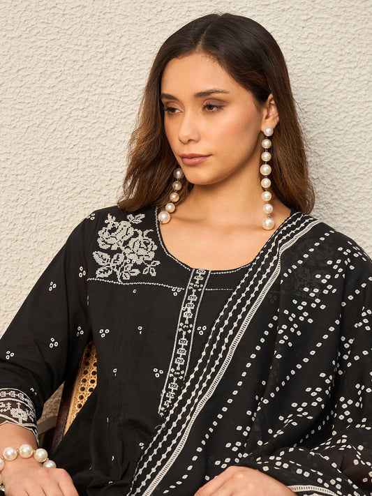 Women Ethnic Motifs Printed Regular Thread Work Pure Cotton Kurta with Trousers & With Dupatta