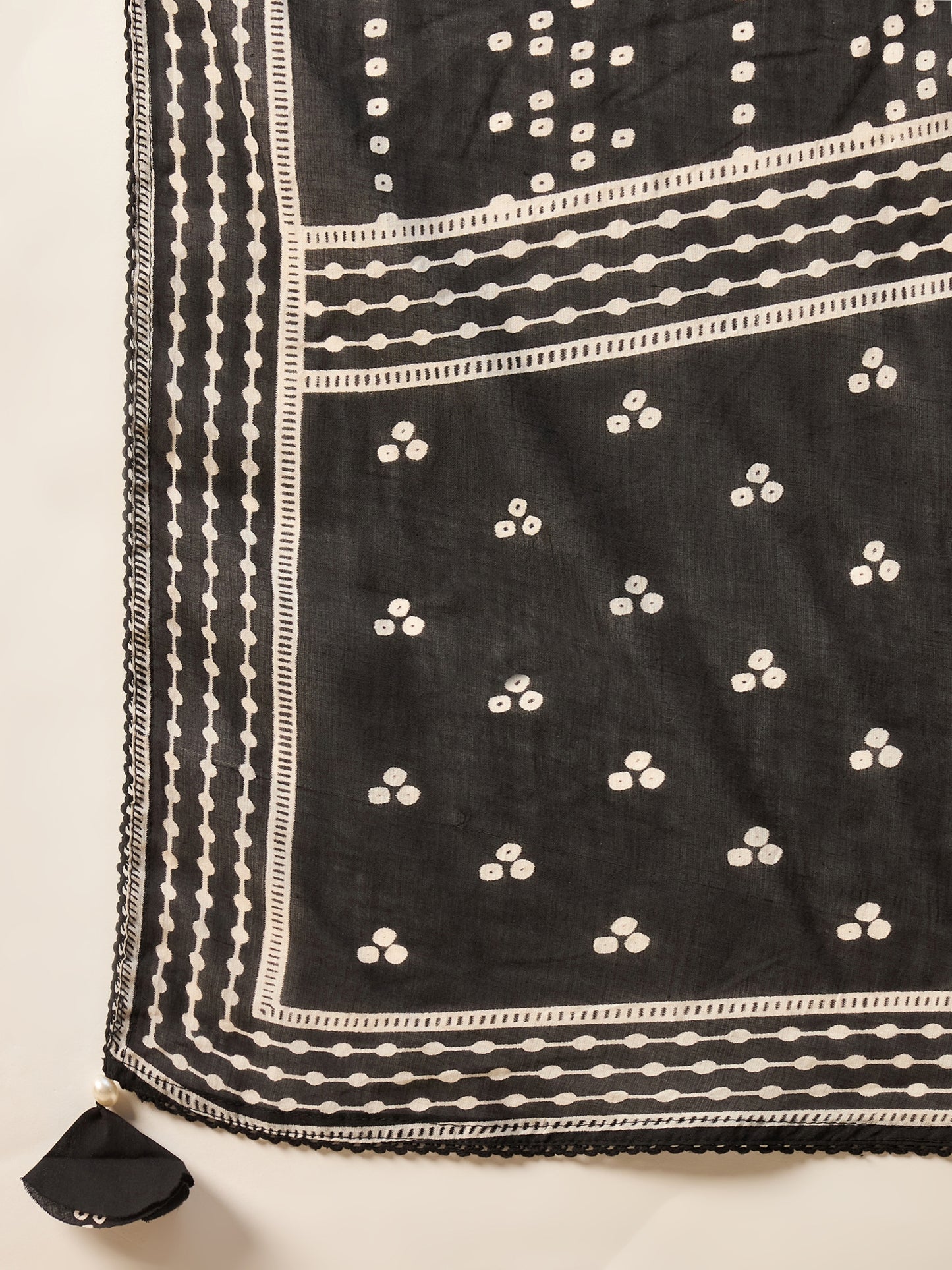 Women Ethnic Motifs Printed Regular Thread Work Pure Cotton Kurta with Trousers & With Dupatta