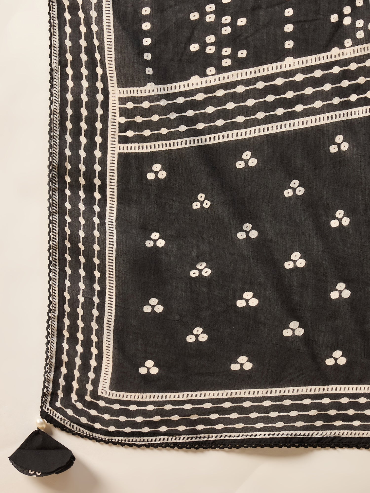 Women Ethnic Motifs Printed Regular Thread Work Pure Cotton Kurta with Trousers & With Dupatta