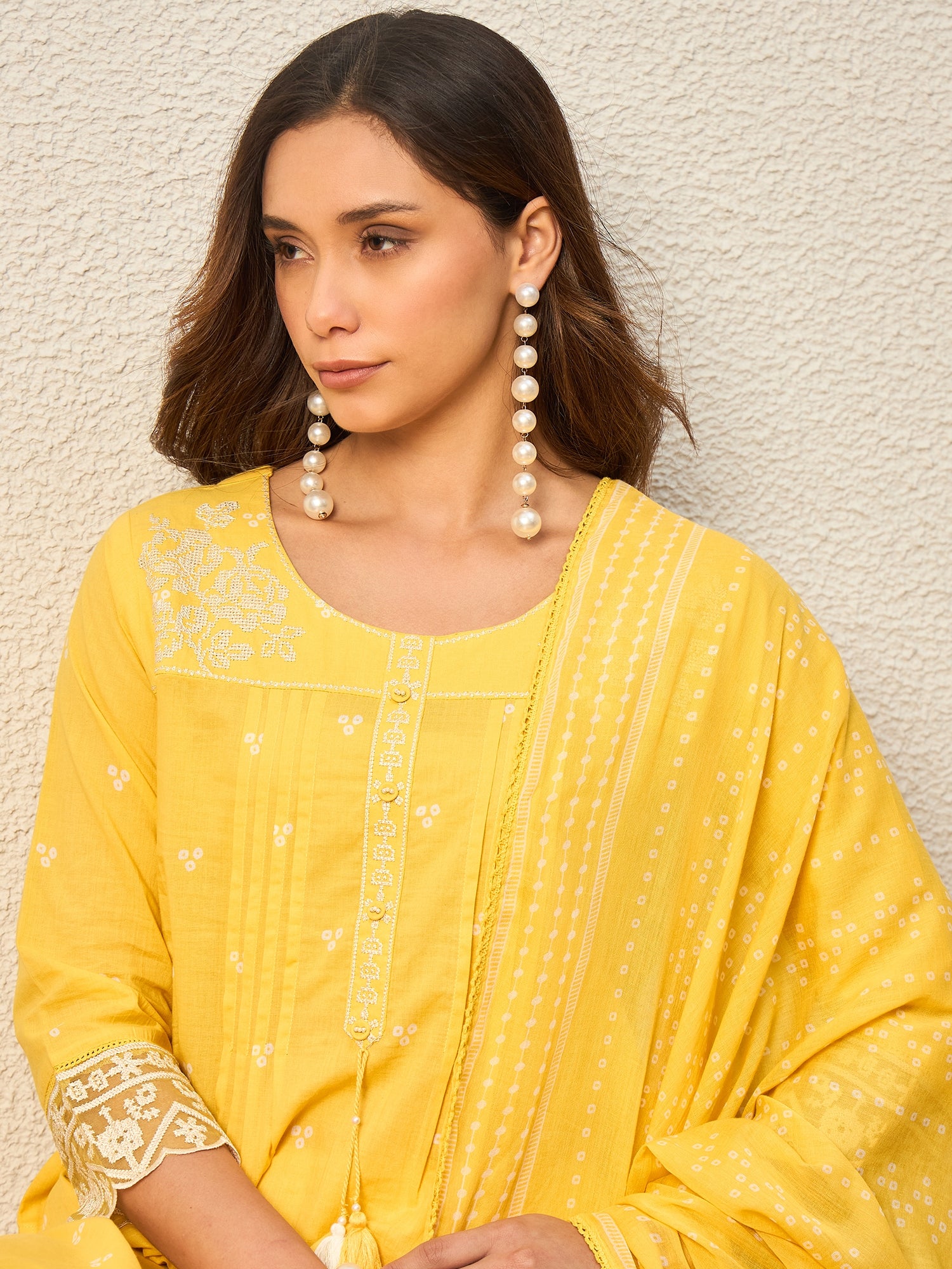 Women Ethnic Motifs Printed Regular Thread Work Pure Cotton Kurta with Trousers & With Dupatta