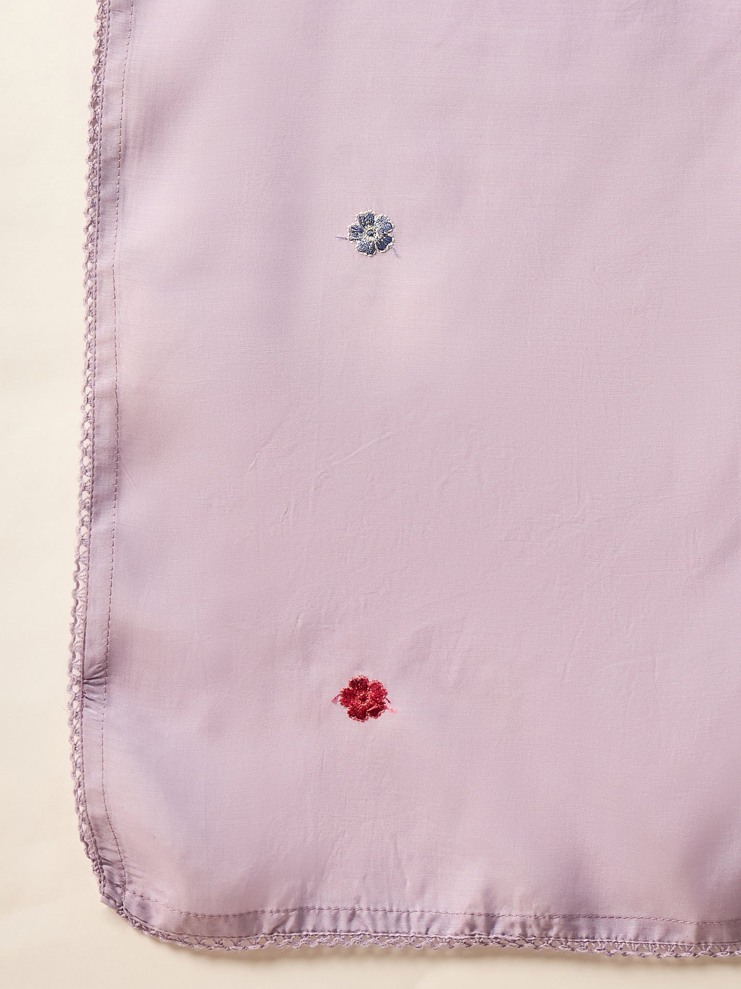 Women Floral Embroidered Empire Mirror Work Raw Silk Kurta with Trousers & With Dupatta