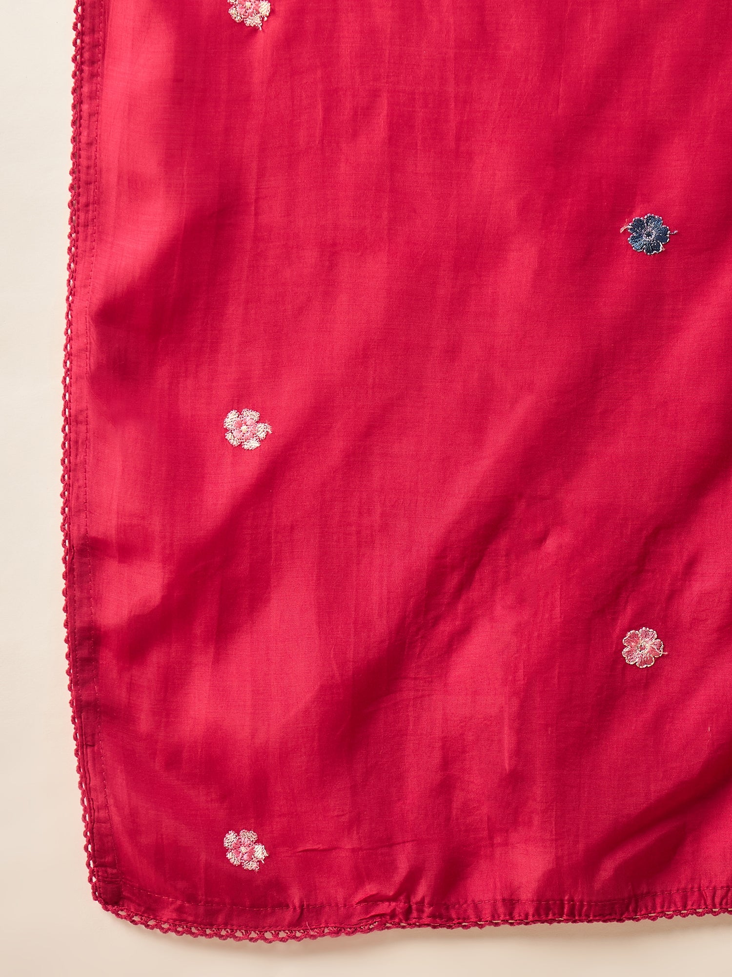 Women Ethnic Motifs Embroidered Pleated Thread Work Raw Silk Kurta with Trousers & With Dupatta