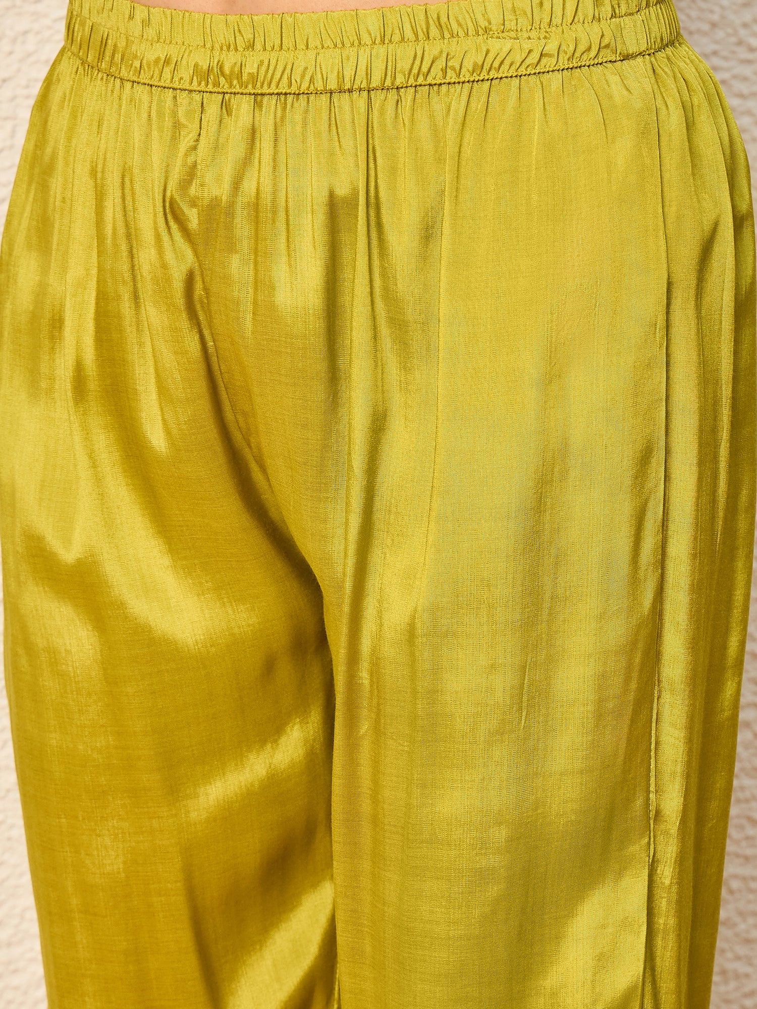 Women Floral Embroidered Empire Mirror Work Raw Silk Kurta with Trousers & With Dupatta