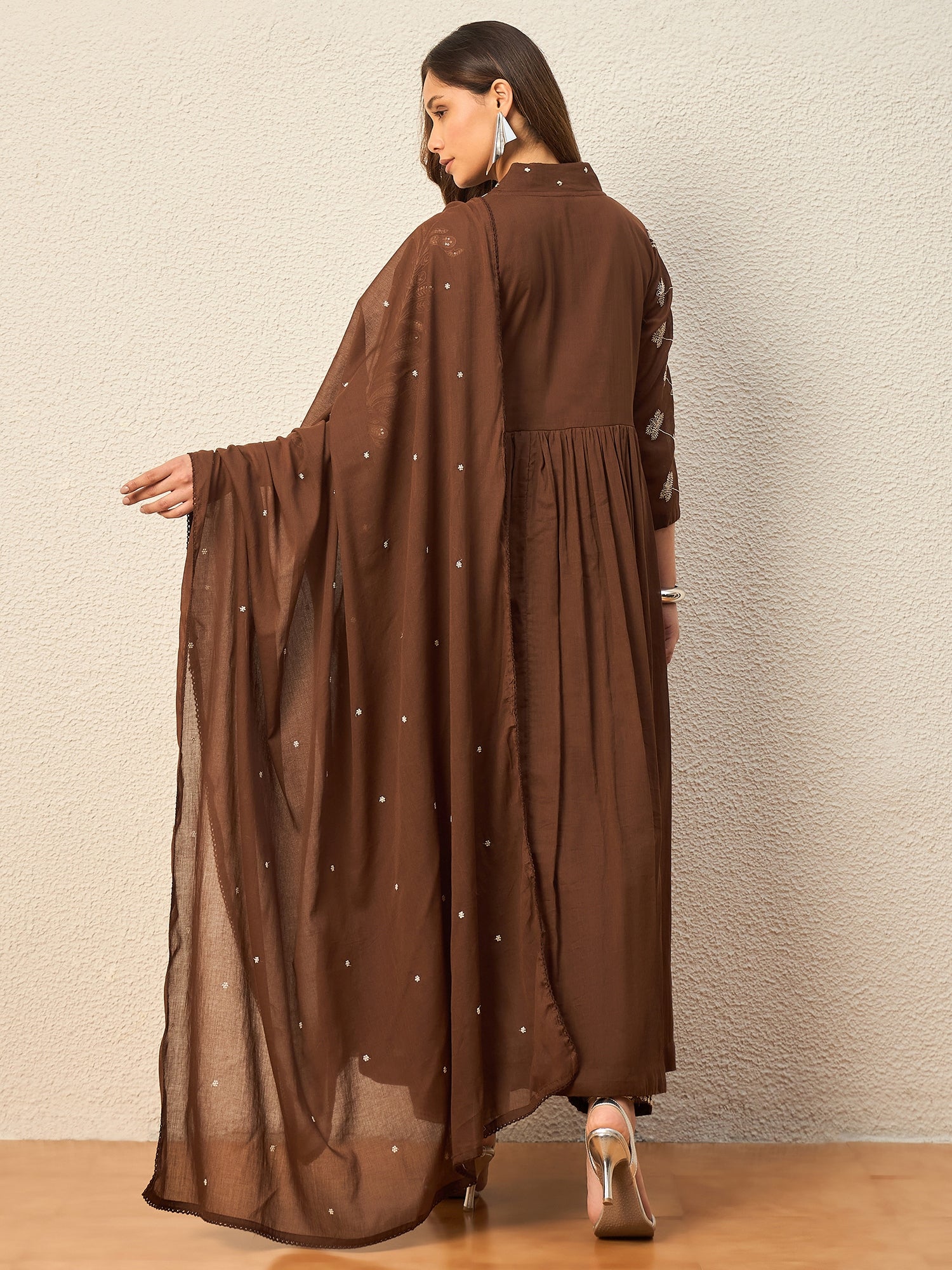 Women Ethnic Motifs Embroidered Panelled Thread Work Kurta with Trousers & With Dupatta