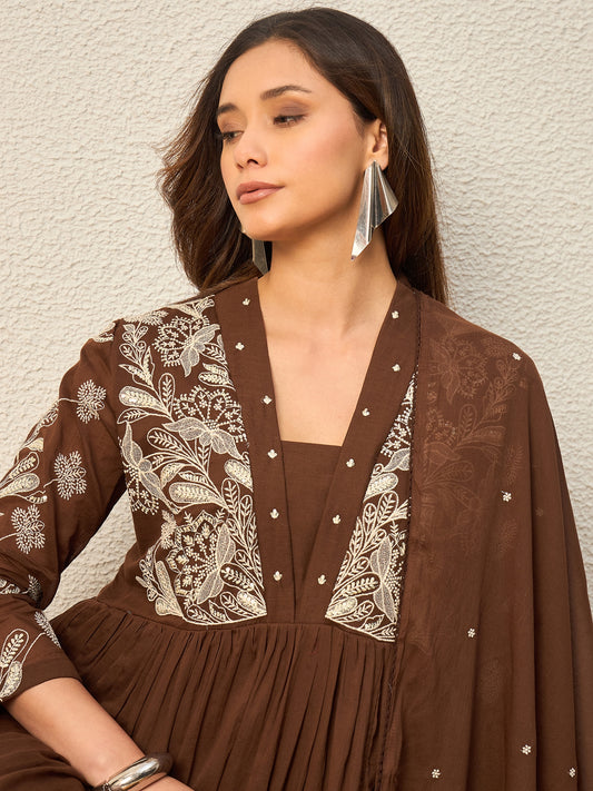 Women Ethnic Motifs Embroidered Panelled Thread Work Kurta with Trousers & With Dupatta