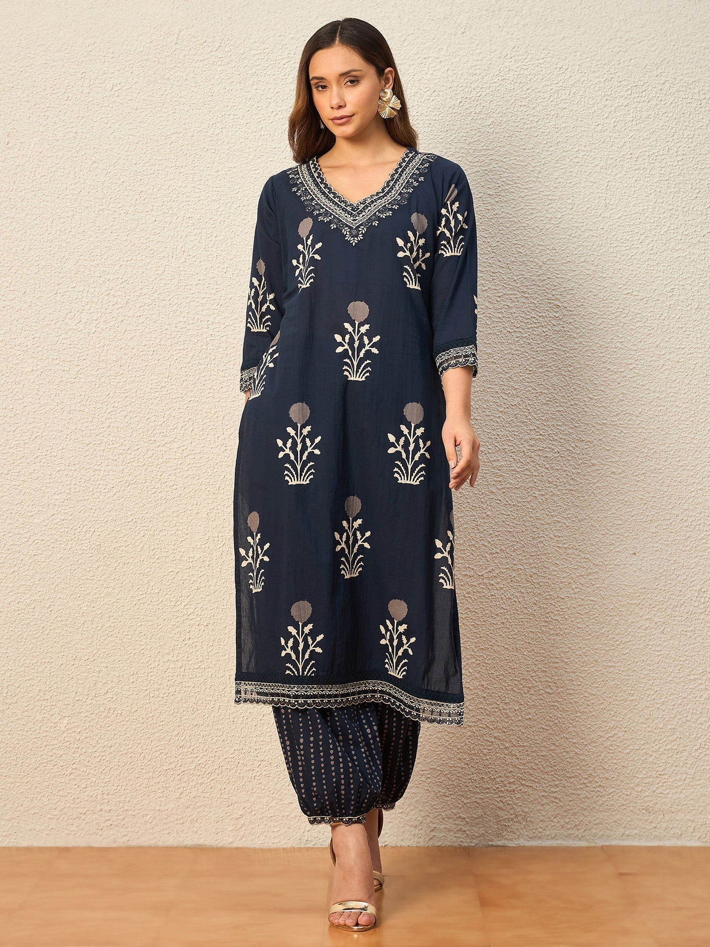 Women Ethnic Motifs Printed Regular Pure Cotton Kurta with Patiala & With Dupatta