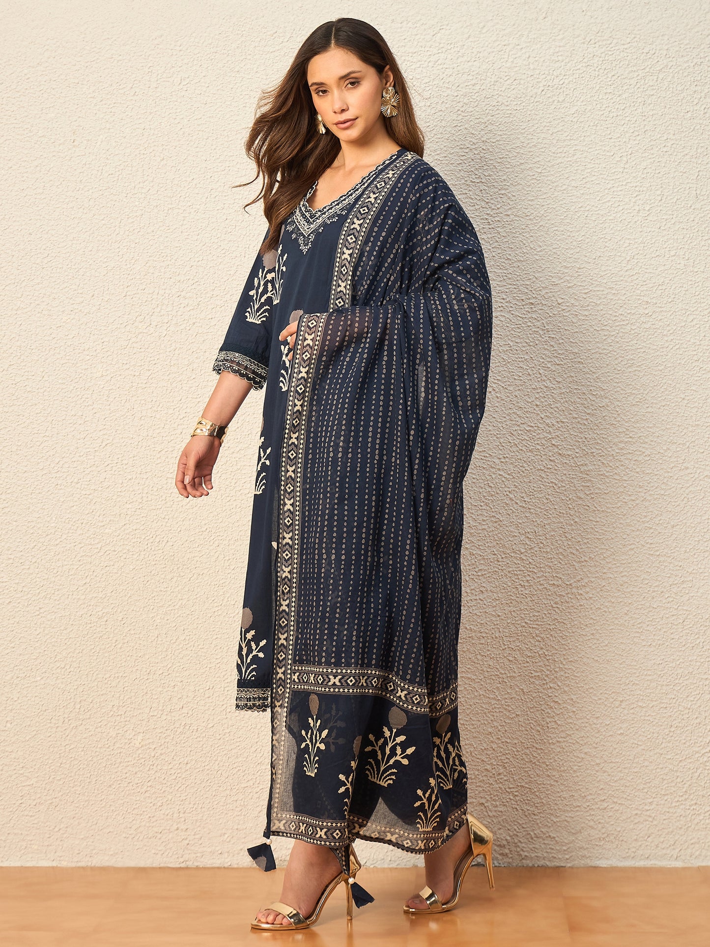 Women Ethnic Motifs Printed Regular Pure Cotton Kurta with Patiala & With Dupatta
