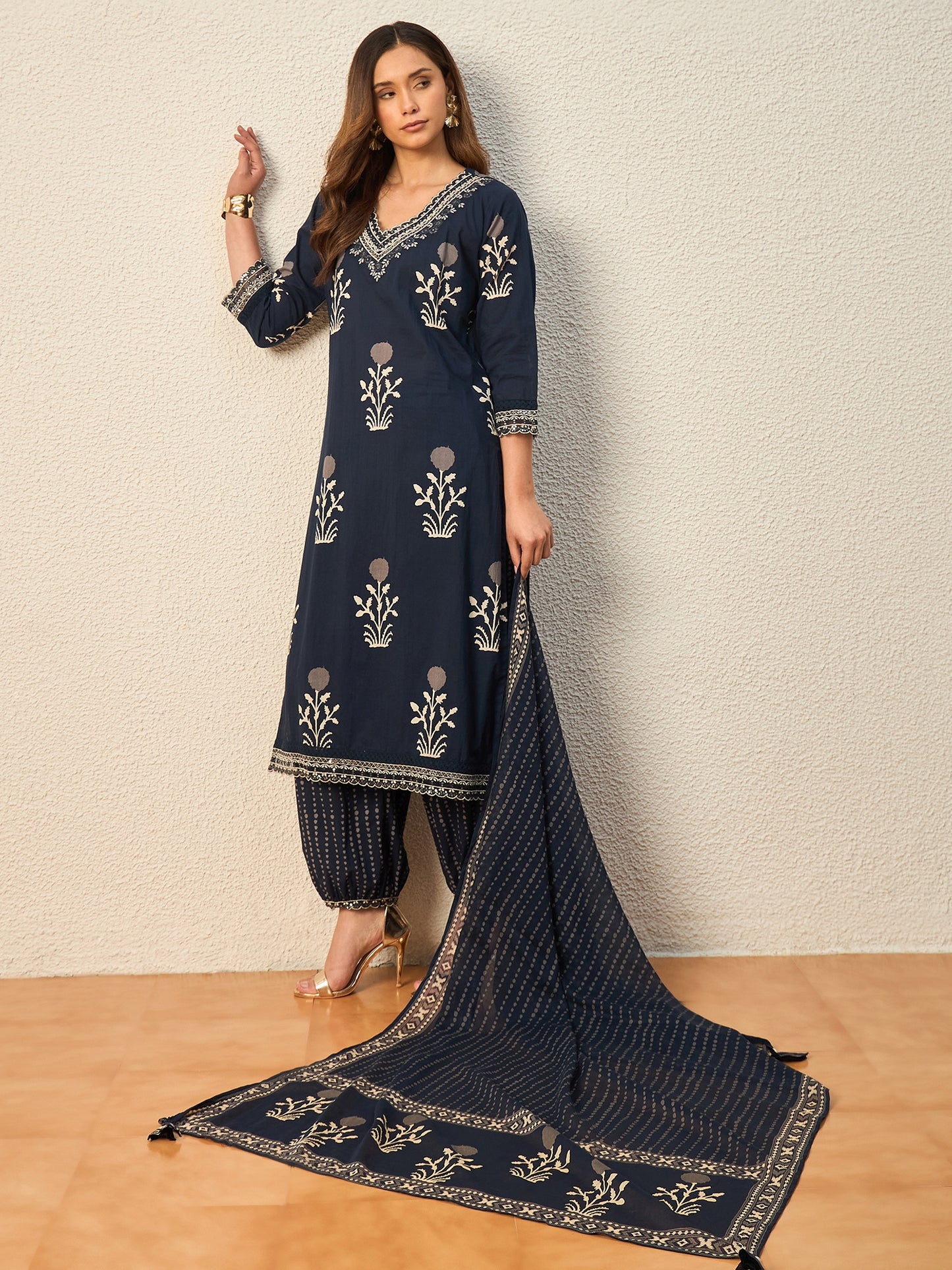 Women Ethnic Motifs Printed Regular Pure Cotton Kurta with Patiala & With Dupatta