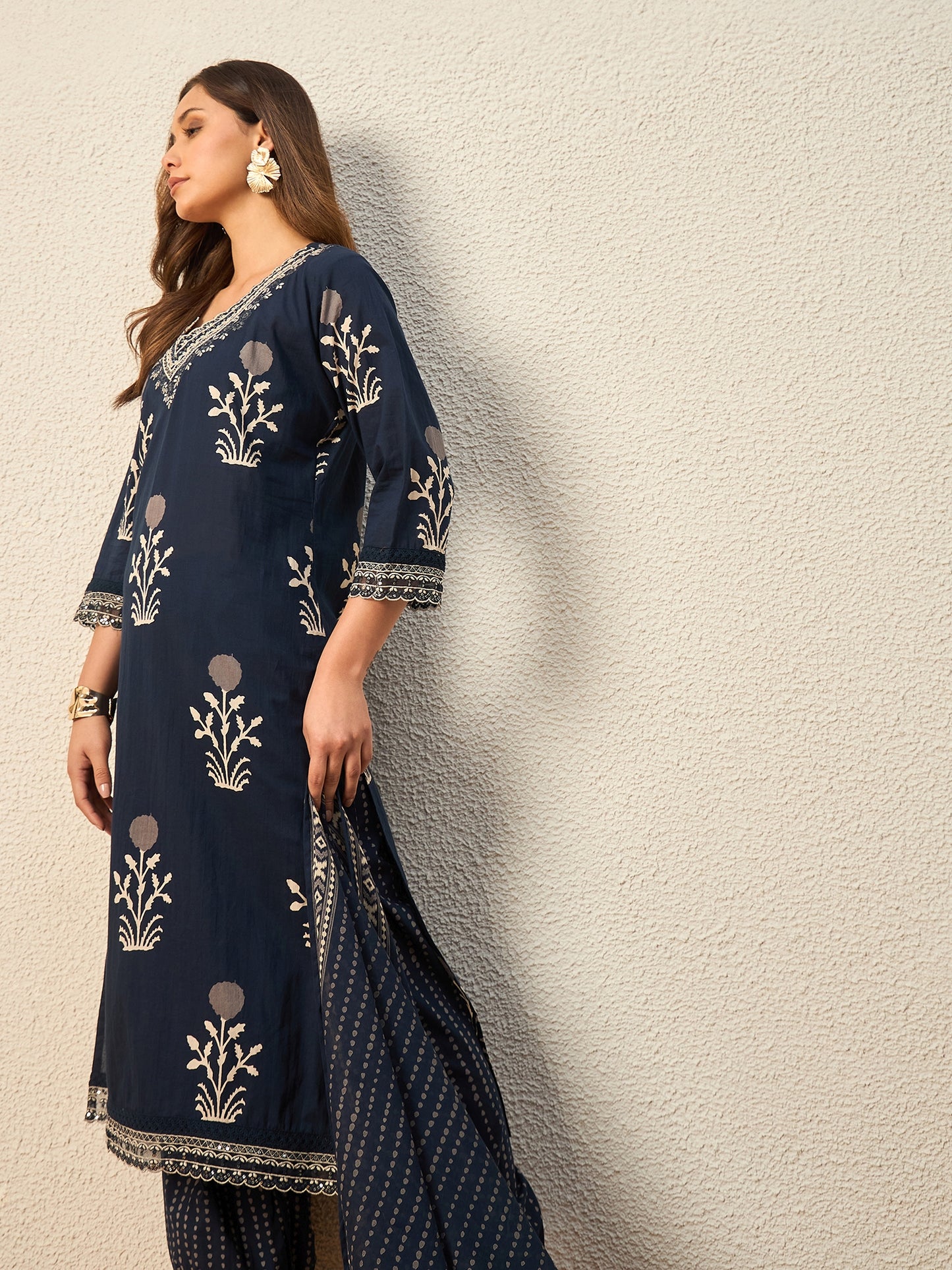 Women Ethnic Motifs Printed Regular Pure Cotton Kurta with Patiala & With Dupatta